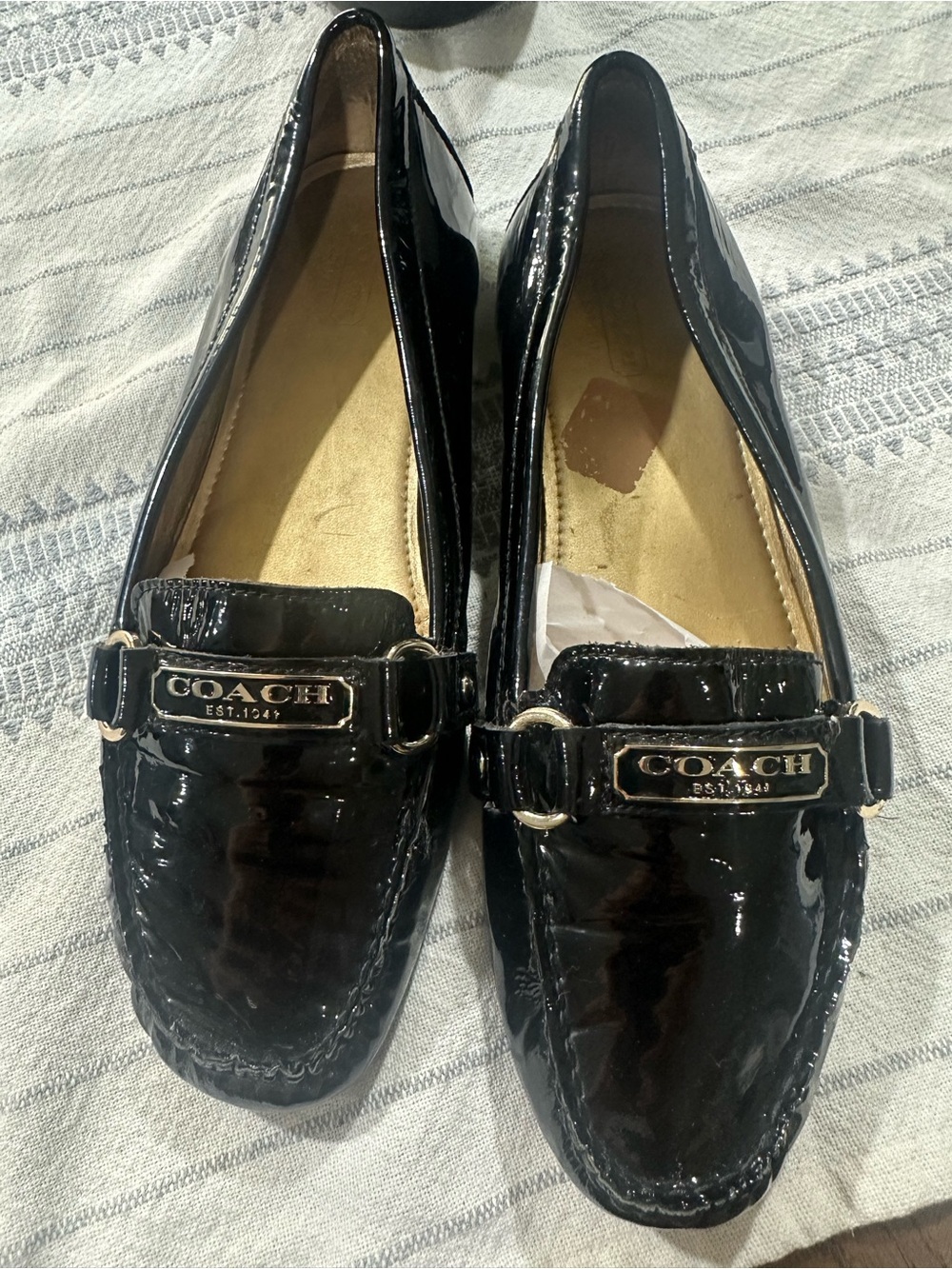 Coach Vintage Faye Black Patent Leather Logo Bit Loafers Sz 10